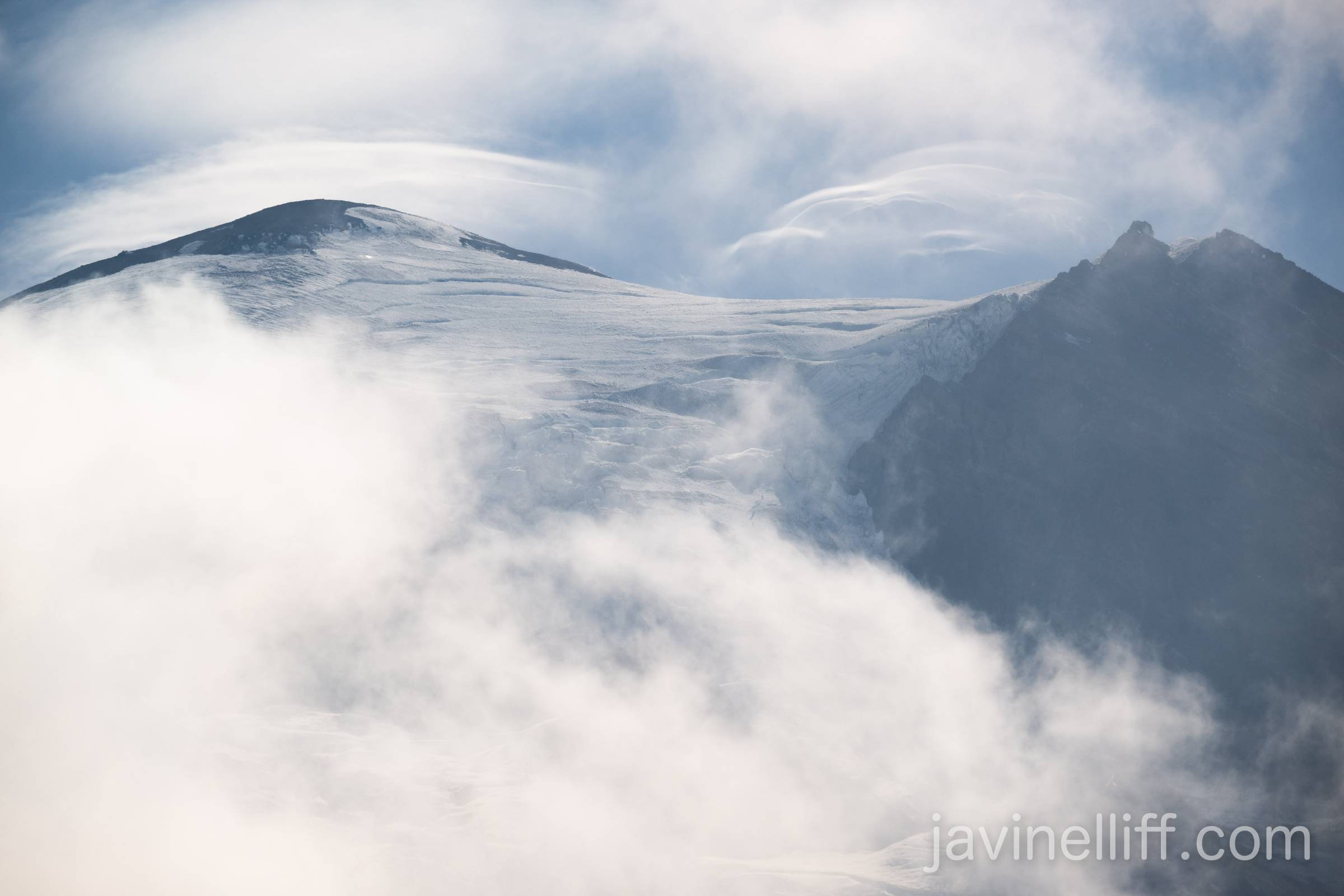 Mount Rainier Clouds Clouds above and below the summit of Mount Rainier.