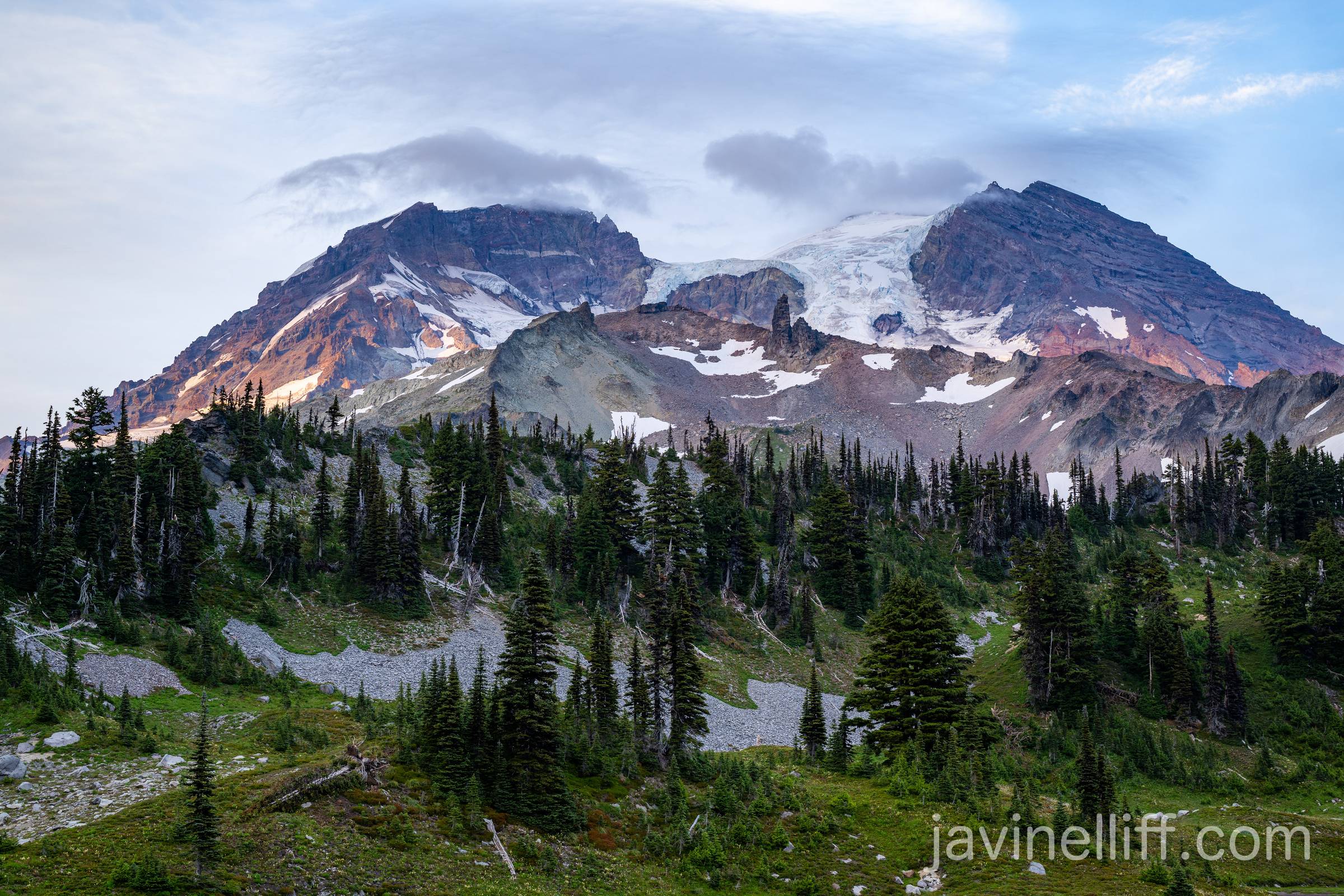 Mount Rainier Sunset A little bit of alpenglow on the mid-section of Mount Rainier at sunset.